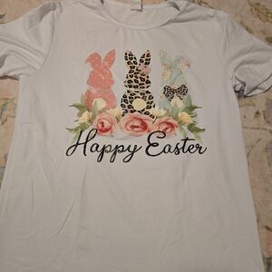 Happy Easter Kids Shirt - White with Multicolor Bunnies